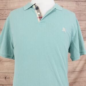 Burberry Brit Polo Shirt Mens XL Green Nova Check Placket Short Sleeve Cotton